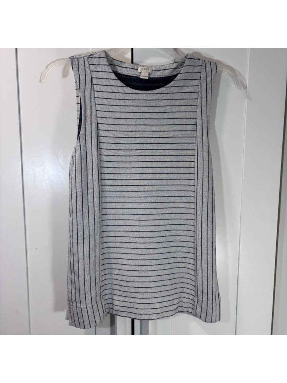 J.CREW 100% Cotton Sleeveless Striped Shell Tank Top Gray Navy Shirt Women Small